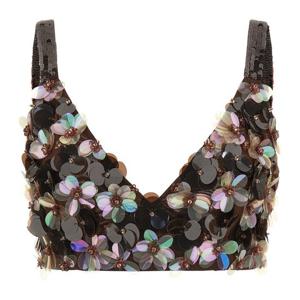 패로슈 플로럴 자수 시퀸 후크 크롭 탑 D311708GYM 808