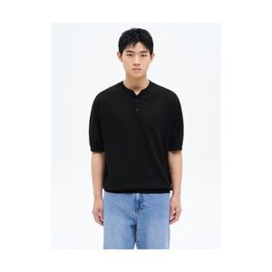 에잇세컨즈 8SECONDS 하프밀라노 헨리넥 반소매 니트 블랙 425451LYA5 405362