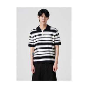 에잇세컨즈 8SECONDS 변형 스트라이프 카라 반소매 니트 블랙 (424651LY25) 424651LY25 405514