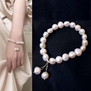 보석팔찌 자연주의 담수진주 쌍 방울 고무밴딩 박스증정 팔찌