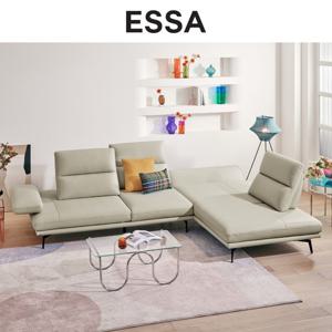 [에싸] 마제티 4인 오픈코너형 스윙기능 베티버 천연 면피 통가죽 소파