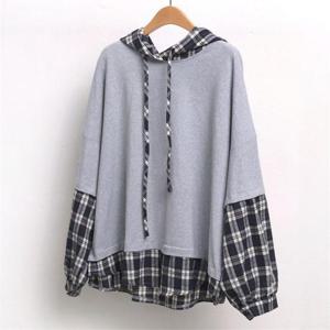 [강물처럼]빅사이즈사랑해요 6805L010 크롭 체크 배색 후드 WC (