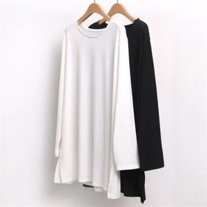 [강물처럼]빅사이즈사랑해요 7947L009 기본 기모 트임 롱티 WW (