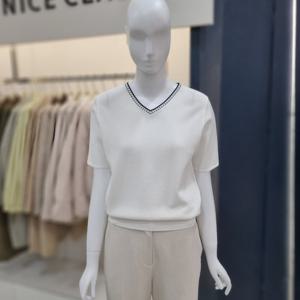 [나이스클랍]배색 브이넥 반팔 니트 A262PWK307_DG_DG