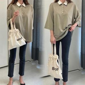 [강물처럼]위쉬몰 TG 배색카라7부롱박스티(B043H009) 빅사이즈 (