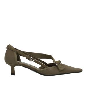 프라다 로고 메탈 버클 캔버스 슬링백 펌프스 1I444OFDB45 010F