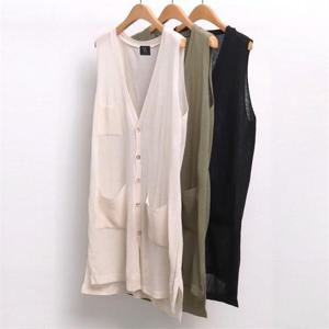 [강물처럼]빅사이즈사랑해요 6273L009 주머니 니트 롱 조끼 AP (