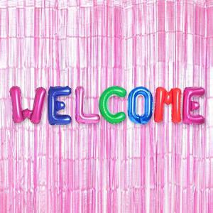 은박 풍선 웰컴 컬러풀 + 커튼 메탈핑크 세트 파티