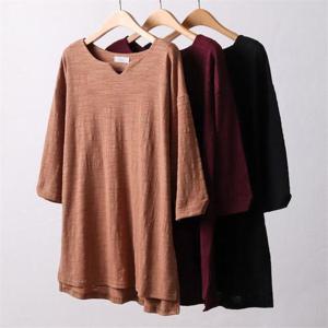 [강물처럼]빅사이즈사랑해요 A717L009 뱅뱅슬럽7부롱박스티 OL (