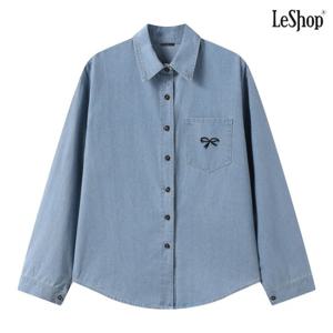 [르샵]데님 리본 자수 포켓 긴팔 셔츠 (DQ1BA019A)