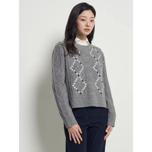 [빈폴레이디스] 아란 자수 변형 풀오버 - 그레이 (BF5X51C023)