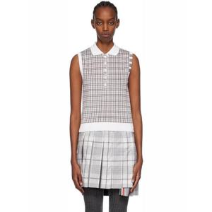 라프리마 톰브라운 체크 실크 코튼 4 바 슬리브리스 폴로 FKP100A Y4007 055