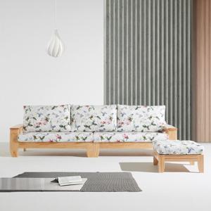 [더젠] 로시아 플라워패브릭 원목소파세트(4인용/스툴포함)