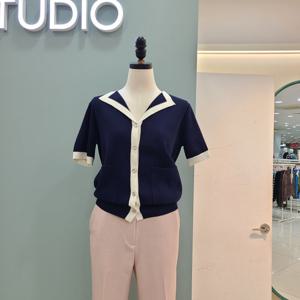 [수스]배색카라 오픈 가디건 S262BKT453/네이비_YS