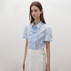 [SATIN] 스트라이프 프릴 리본 셔츠 O262T217