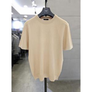 바쏘옴므 세이브존03 바쏘옴므 남자 베이지 와플 라운드 반팔 니트 WSAFA2WR09A