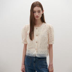 [SATIN] 플라워 레이스 퍼프 블라우스 O262T254