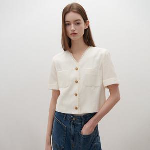 [SATIN] 브이넥 프릴 트위드 자켓_2컬러 O262T103