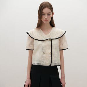 [SATIN] 세일러 배색 크롭 자켓 O262T150