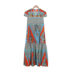 라페어 바실리카 모티브 블루 셔링 롱 원피스 LWOEC947-BU