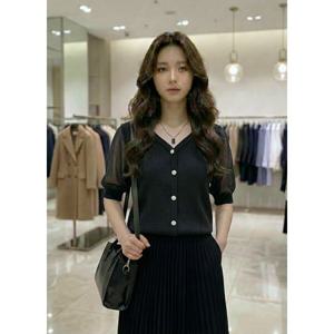 숲  시스루 퍼프소매 반팔 니트 (SC4GD30)