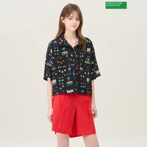 베네통 배색 패턴 시어서커 블라우스 BABLA6631