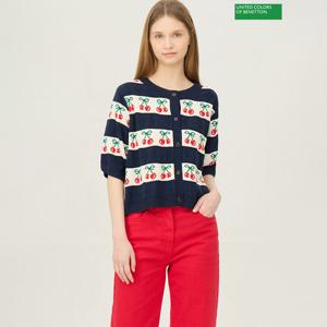 베네통 체리 크로셰 반팔 니트 가디건 BAKC53531