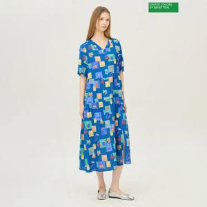 베네통 파인 프린팅 브이넥 원피스 BAOP50531