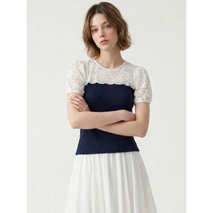 [포커스]포커스 탑 레이스 배색 골지 티셔츠_VF6M1TS6630