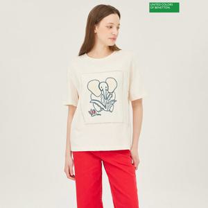 베네통 코끼리 자수 크로셰 티셔츠 BATS51531