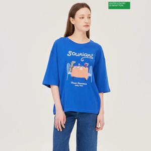 베네통 강아지 프린팅 루즈핏 티셔츠 BATS53531