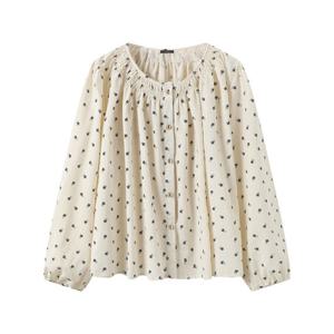 [르샵]도트 패턴 버튼업 긴팔 블라우스 (DQ1BA025A)