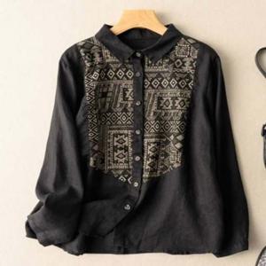 루즈핏 남방 에스닉 블라우스 패턴셔츠 면마 LC160