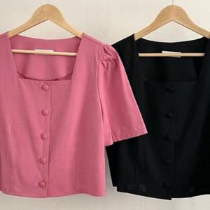 스퀘어넥 블라우스 305G967S 크롭 빅사이즈 버튼