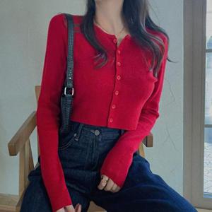 신축성 좋은 예쁜 바디라인 핏 여성 크롭 가디건