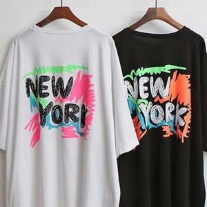 의류 여성큰옷 반팔티 네온 307O453S 오버 스케치 빅