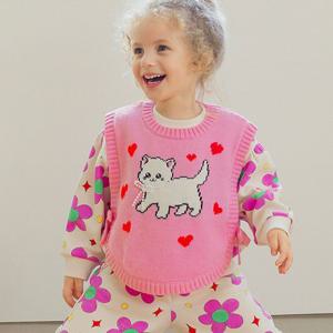 [아이러브제이]M.하트고양이 리본 니트 조끼 MXFTO04