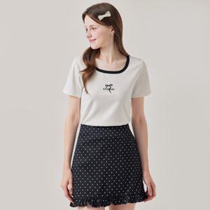 [포커스]랍바 배색 리본 자수 티셔츠 PBBF6M3TS6731