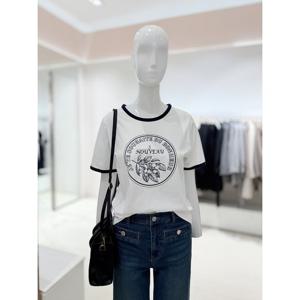 [숲]넥배색 라운드 프린트 티셔츠  SC3ST913