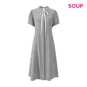 SOUP  리본 타이 체크 퍼프 플레어 원피스 (S63OP03)