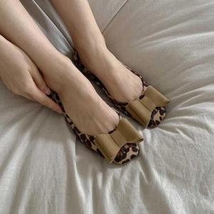 플랫슈즈 귀여운 호피 플랫 슈즈 리본 단화 여성 데일리 신발