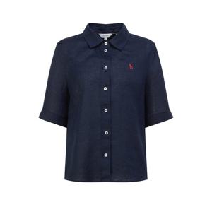 헤지스 여성 26SS 린넨 크롭 반팔 셔츠 네이비 HSSH6BC44N3