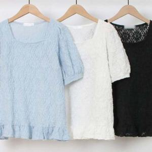 플라워 퍼프 반팔티 여성큰옷 306O375S 의류 프릴 빅