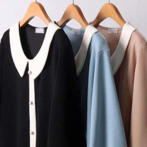 카라 진주 배색 반팔티 빅사이즈 307I597S