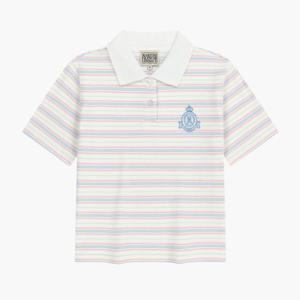 마리떼 여성 스트라이프 슬림 크롭 카라 티 MFG46UTS110 IVR NVY LBL