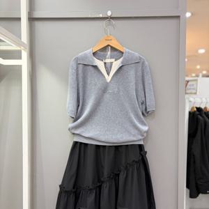 [무자크]스트라이프 레이어드 카라 니트 MQ3KT06