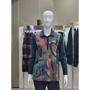 [베아뜨리체]콜라주 패턴 기모 반오픈 블라우스 BPWBL6030