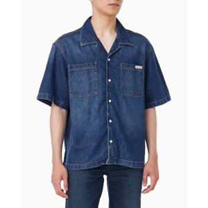 남성 다크블루 코튼 린넨 반팔 데님 셔츠(4RC708G)