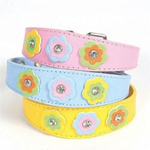 강아지리드줄 지엠펫 샤이니 플라워 가죽목줄 옐로우 L