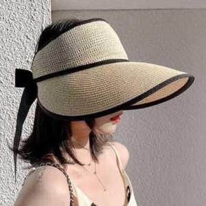 리본포인트 돌돌이 라탄 썬캡 자외선차단 외출 휴가